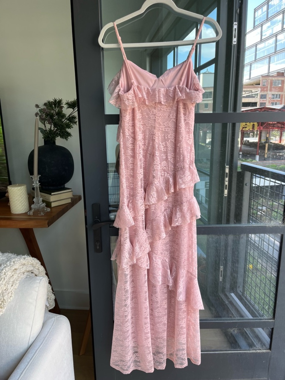 NWT Blush Pink Fairy Floral Garden Lace Ruffle Maxi Dress - Picture 3 of 3